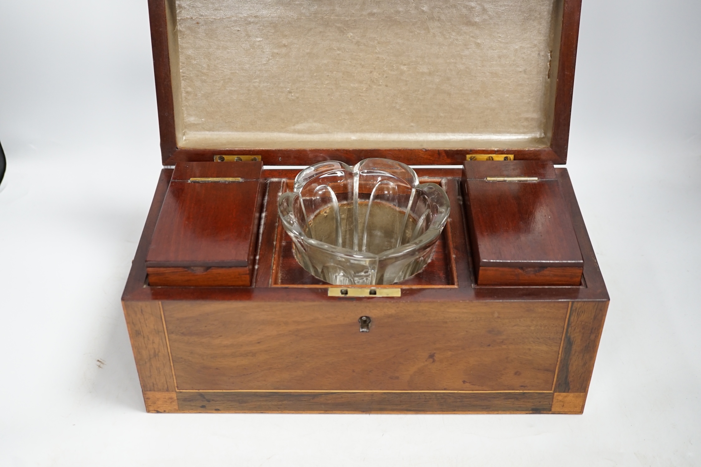 A George IV mahogany tea caddy, 33cm wide. Condition - good